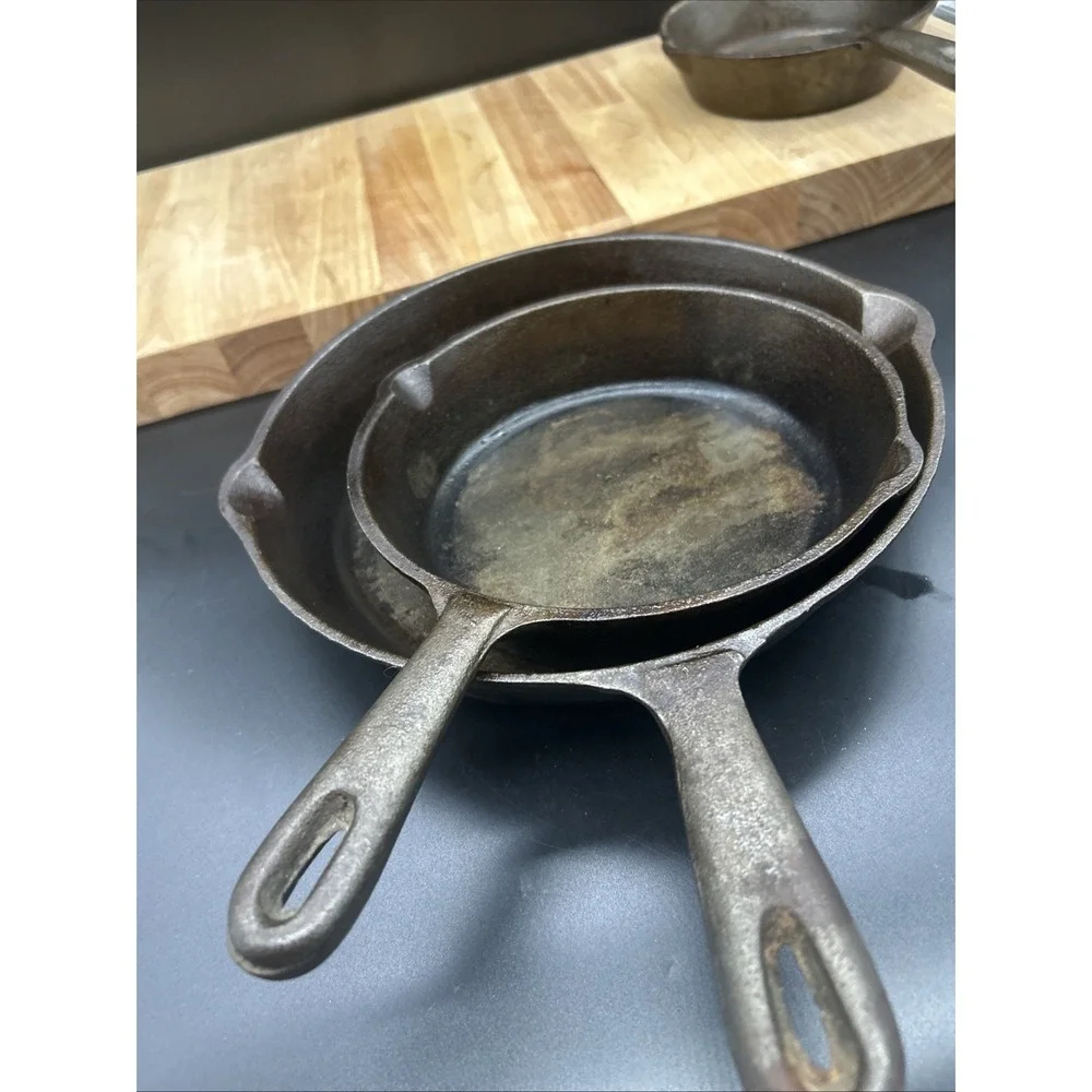 3-pc American Camper Cast Iron Skillet Nesting Frying Pans Camping Cookware